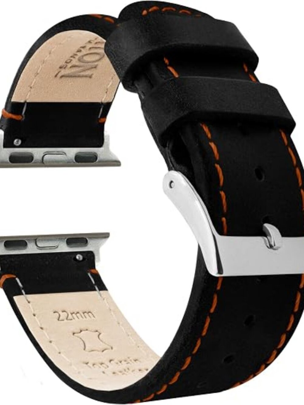 Barton Black Leather Watchband w/Red Stitching 20mm